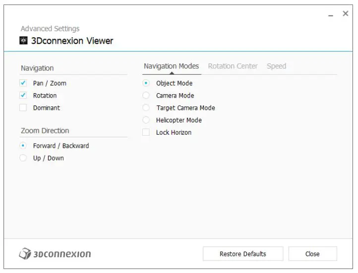3Dconnexion 3DX-700084 SpaceMouse Wireless - Advanced Settings Panel
