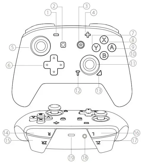 Shenzhen Hailu Technology SW022 Wireless Controller - Button Layout