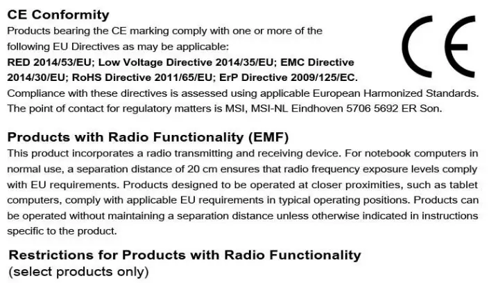 MSI Summit E13 Flip Evo A11MT-223 - 13.4 - Core i7 Laptop User Guide - CE Conformity