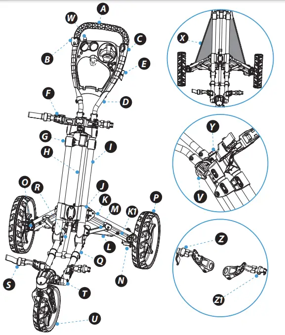 serenelife SLGZ48 Foldable 3-Wheel Golf PushPARTS LIST