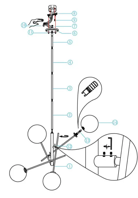 20114BD Brescia 4 Light Brass Dust Sputnik Chandelier - fig