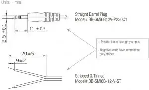 Mechanical Drawings - DC Cord Output Plugs