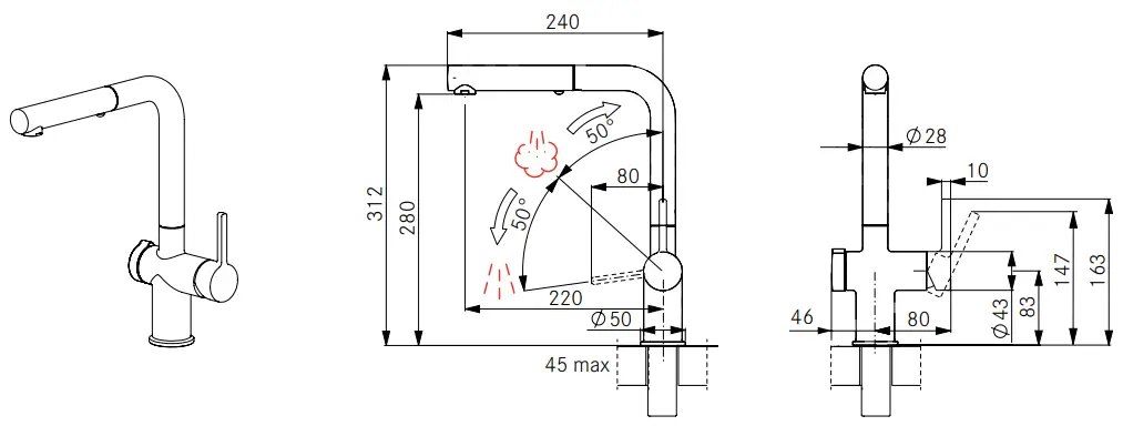 FRANKE Active Twist Kitchen Faucet - jets ACTIVE TWIST