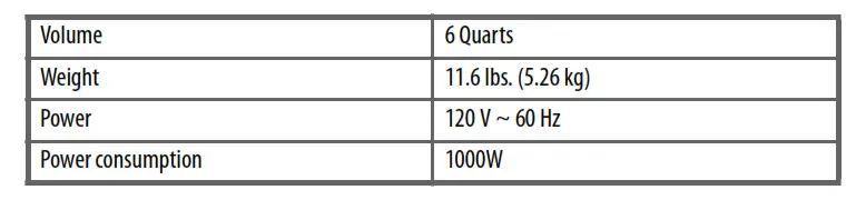 INSIGNIA NS-PC6SS7 6 Quart Pressure Cooker - Specifications