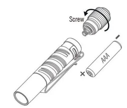 OLIGHT i3T EOS 180 Lumens Dual-Output Slim EDC Flashlight User Manual - Battery Installation