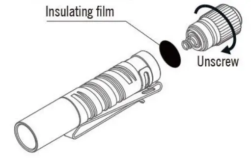 OLIGHT i3T EOS 180 Lumens Dual-Output Slim EDC Flashlight User Manual - Insulating Film