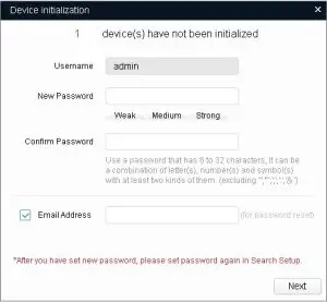 dahua N25BL5Z Vari-Focal Dome Network -- The Device initialization