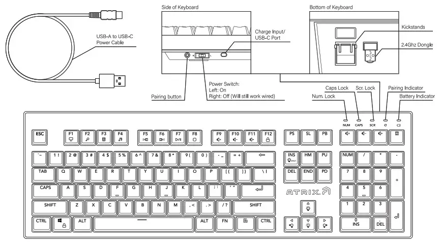ATRIX GSKB06 Wireless Full Size RGB Mechanical Keyboard