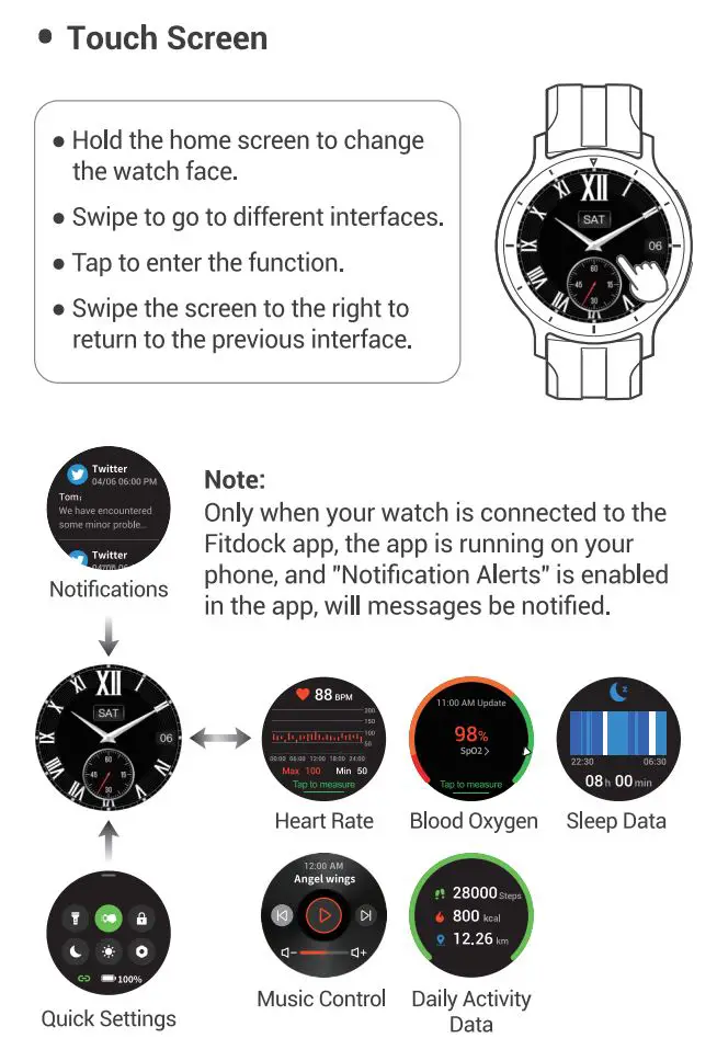 Green Key Electronics IW4 Smart Watch User Guide - Touch Screen