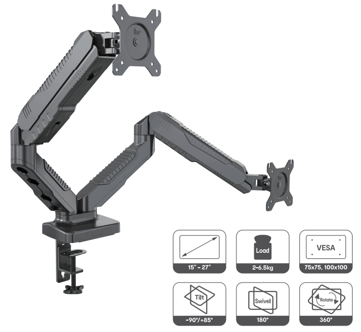 anko 43108138 Dual Gas Lift Monitor Arms
