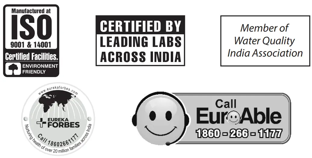 EUREKA FORBES Aquaflo DX Water Purifier User Manual - Certified icon