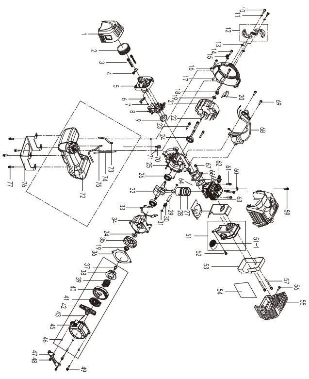 RIDGELINE 97002 32.6 CC Gasoline Pole Saw - Parts List