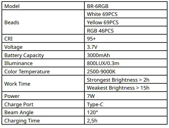BRESSER BR-7RGB Mini Tube - PRODUCT SPECIFICATION