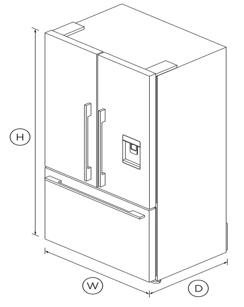 FISHER PAYKEL RF610ADUX5 Freestanding French Door Refrigerator Freezer - DIMENSIONS