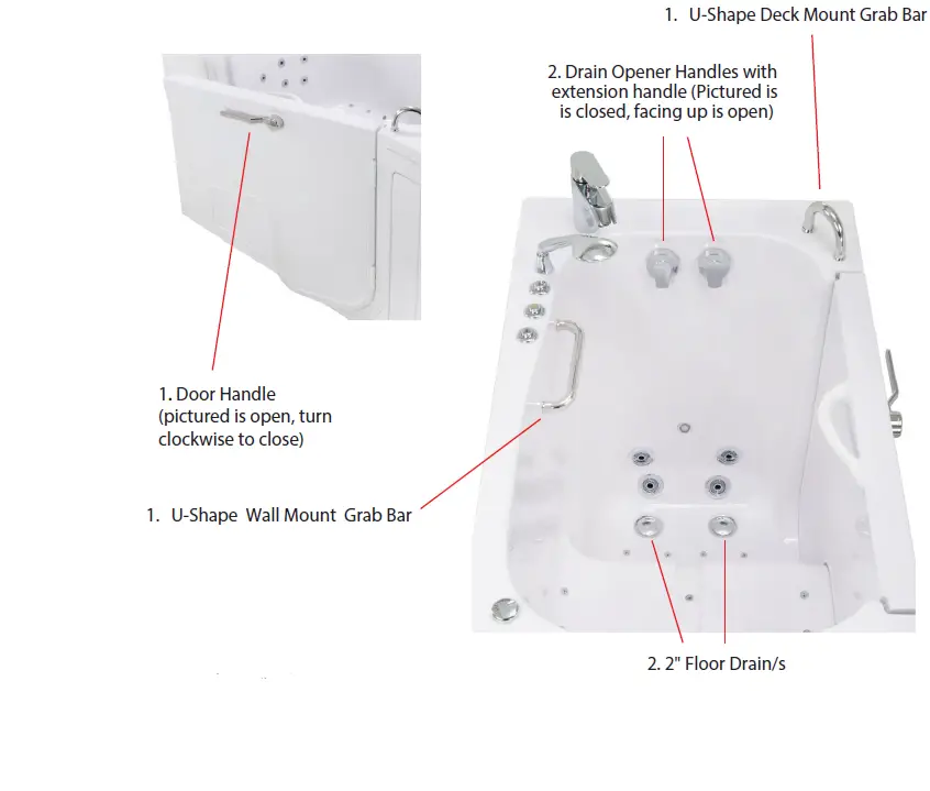 ELLA Outward Swing Walk-In Bathtub U-shape and L- 43