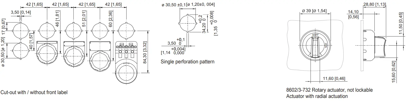 STAHL 8602C3 732 S 90G E08 Rotary Actuator Small Not Padlockable - Dimensional Drawings