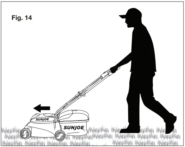 SUNJOE MJ401C PRO Cordless Lawn Mower with Side Discharge Chute - cutting position