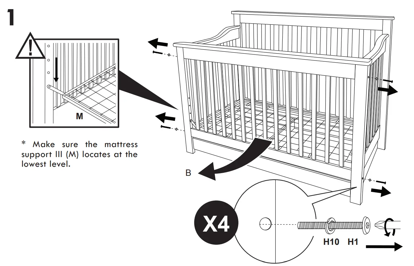 DaVinci M1921 Piedmont 4-In-1 Convertible Crib Assembly Instructions illustrations
