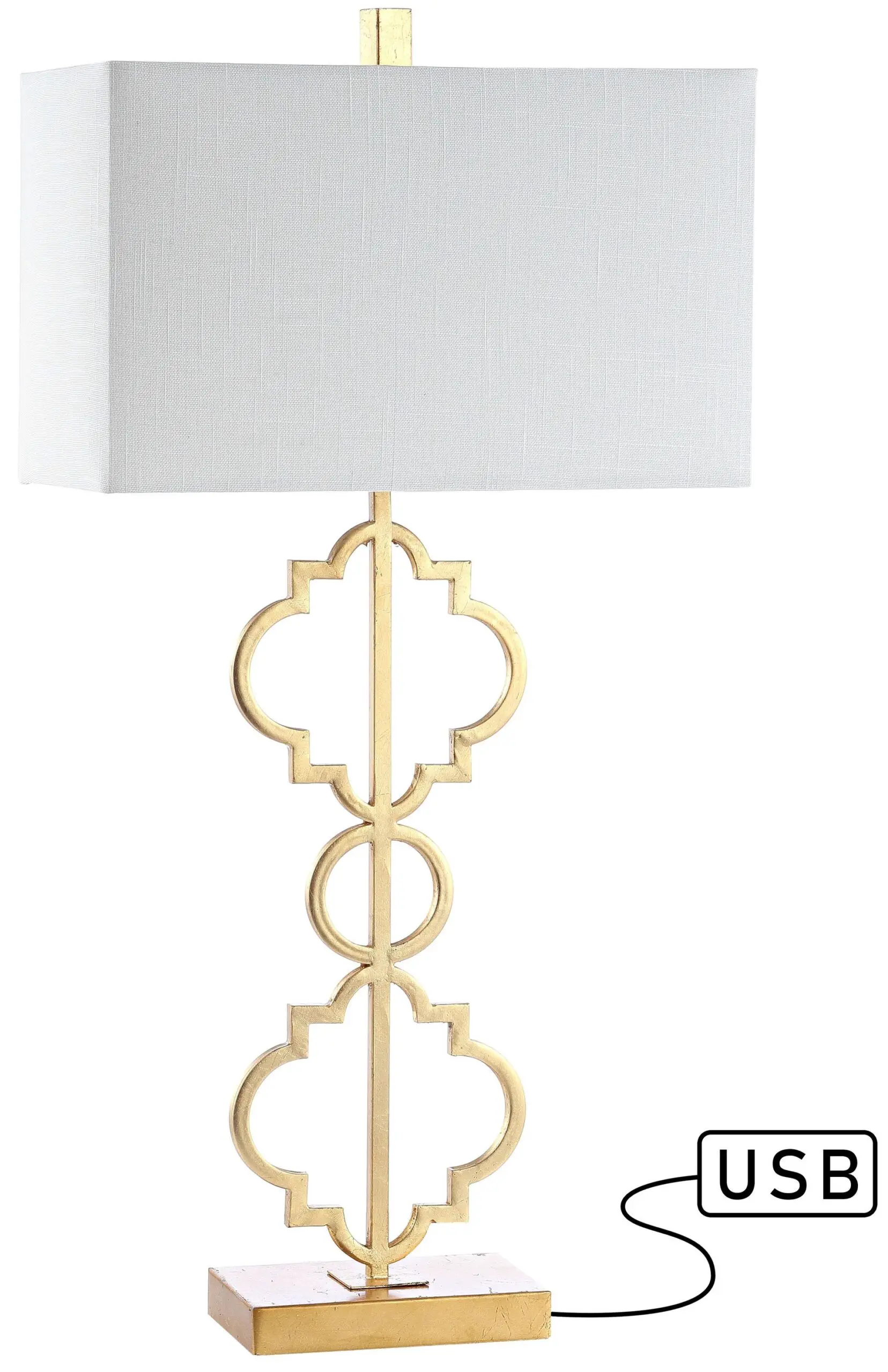 JONATHAN Y JYL3071A Designer Gold Leaf Table Lamp with Linen Shade