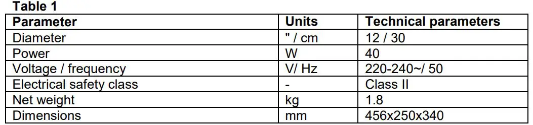 timberk T-DF1202 Desk Fan - SPECIFICATIONS