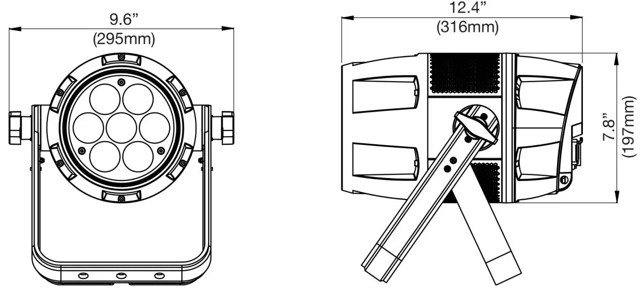 ELATION ARENA ZOOM Q7IP - DIMENSIONAL DRAWINGS