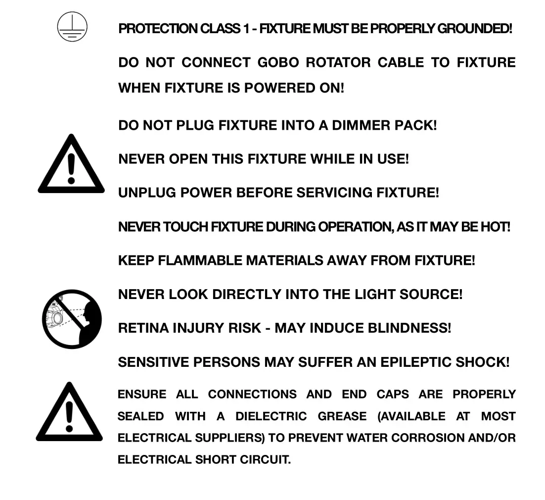 ELATION ARENA ZOOM Q7IP - SAFETY GUIDELINES