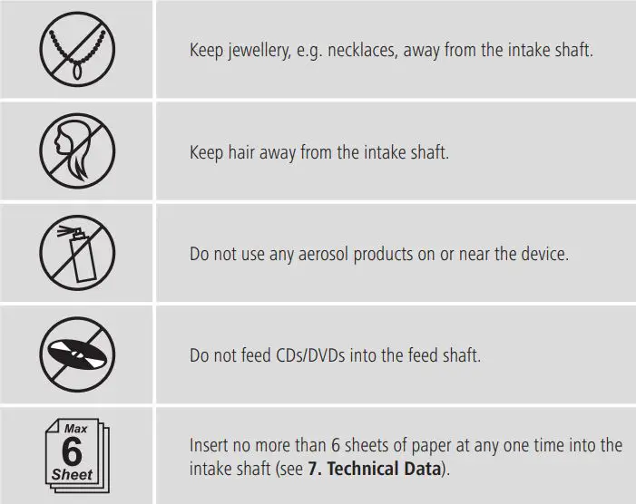 hama 00050541 Basic S6 Shredder Instruction Manual - Symbol