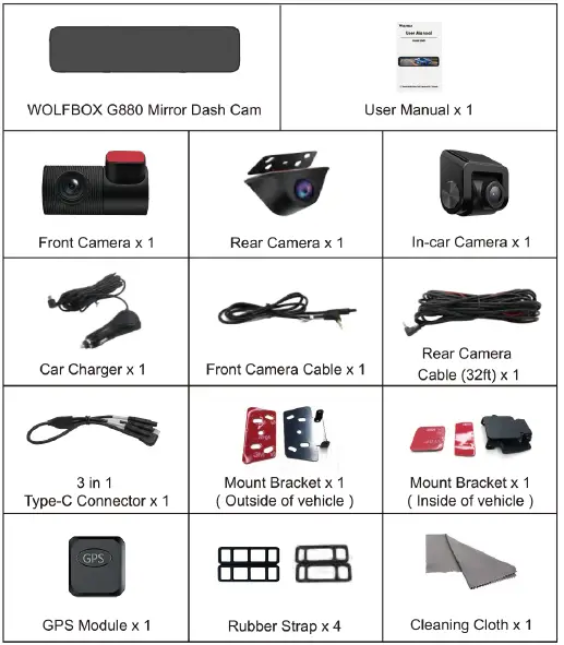 WOLFBOX G880 12-Inch 3 Channels Mirror Dash Cam-figure1
