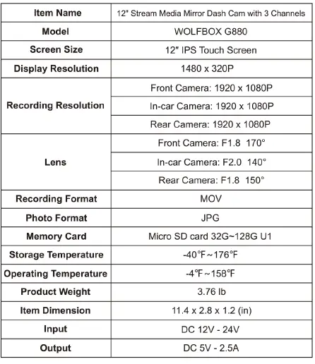 WOLFBOX G880 12-Inch 3 Channels Mirror Dash Cam-figure1a