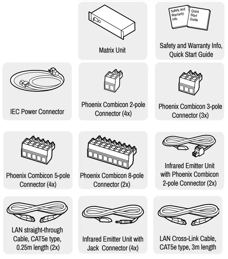LIGHTWARE MMX8x4-HT420M DMI and TPS Matrix Switcher with Special Audio Inputs and Multiport Control Options - Box Contents