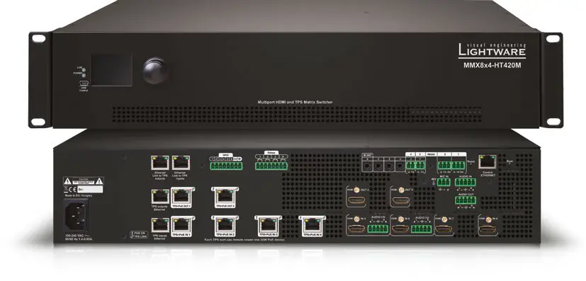 LIGHTWARE MMX8x4-HT420M DMI and TPS Matrix Switcher with Special Audio Inputs and Multiport Control Options