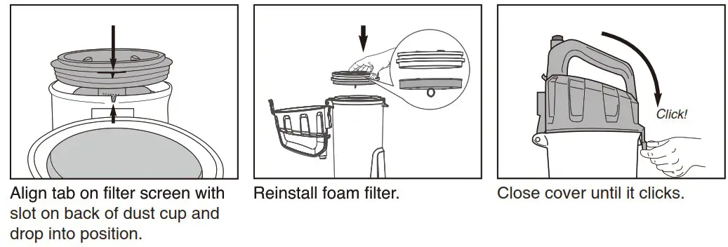 EUREKA NEU180 Series Power Speed Lightweight Upright Vacuum Cleaner - How to maintain dust cup and filters 3
