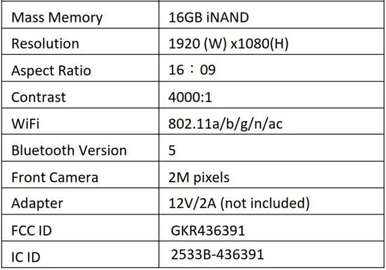 FIG 8 Specifications