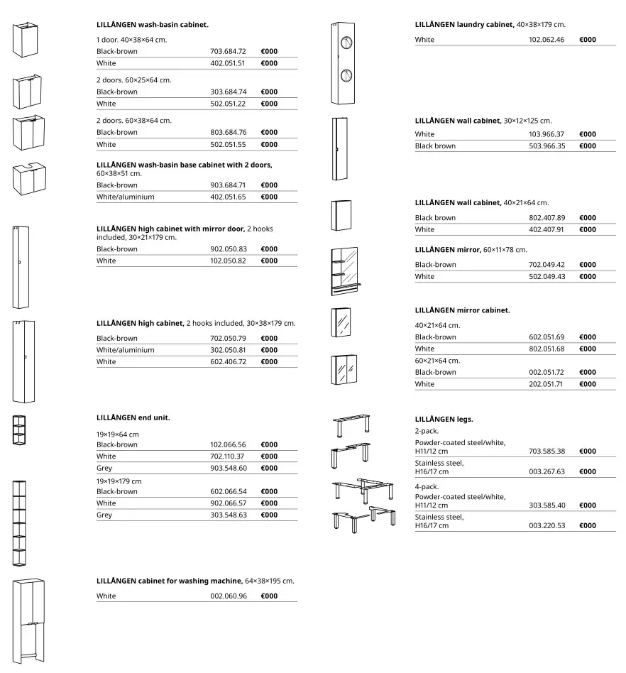 IKEA Lillången Bathroom Furniture - LILLÅNGEN all parts and prices