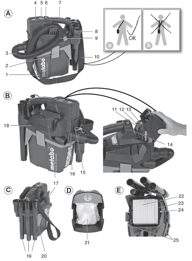 metabo AS 18 L PC Compact Cordless Vacuum Cleaner fig 1