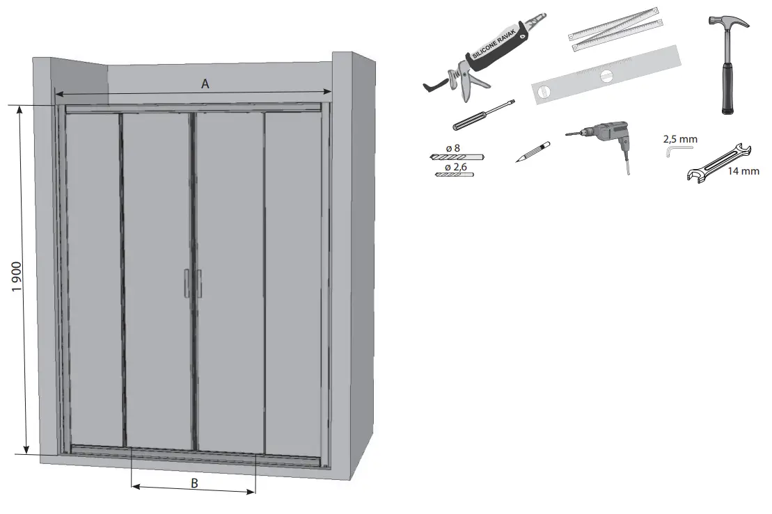 RAVAK BLIX BLDP4 160 Four Piece Sliding Shower Door - fig2