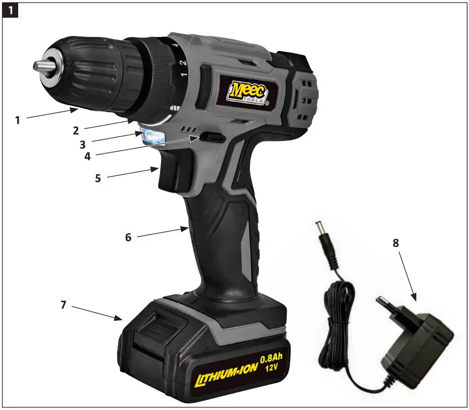 MEEC TOOLS 003283 Cordless Electric Screwdriver Instruction Manual - Fig 1