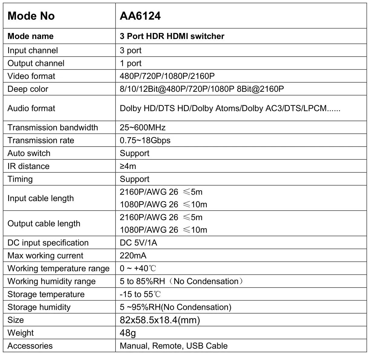 Select 3 Port HDR HDMI Switcher - Spec