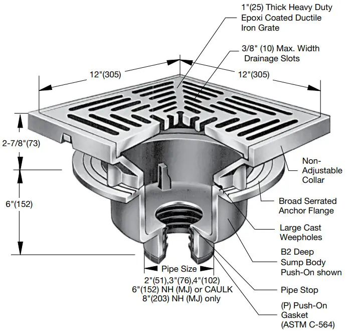 WATTS FD-460-F Area Drain with 12 Inch Square Fixed Top