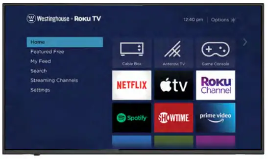 Westinghouse Roku TV - screen instructions