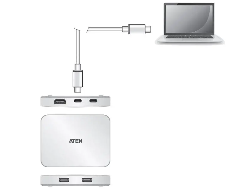 ATEN UH3235 USB-C 4K Ultra Mini Dock with Power Pass Through - Connect the USB-C Host Port to the host via the USB-C cable.