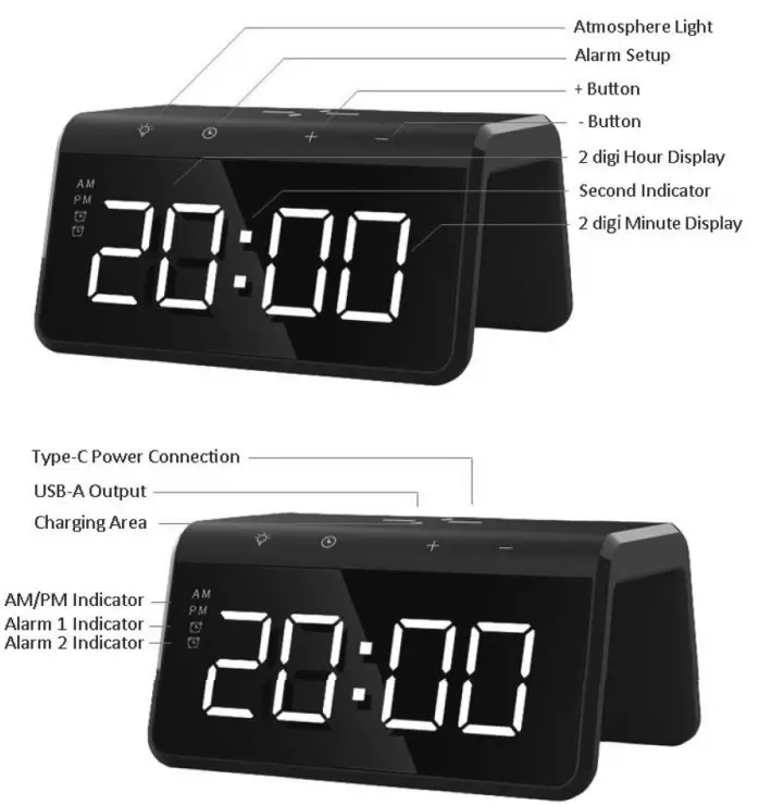 REWYRE SY-W0258 Alarm Clock Night Light Wireless Charger - function button