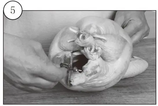 Run rotisserie rod through the cavity