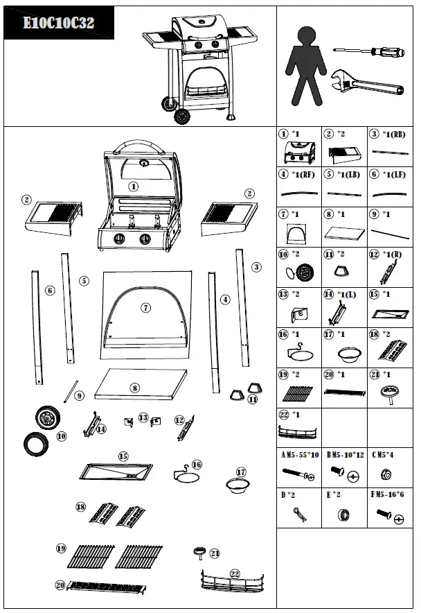 adexa-E10C10C32-Gas-BBQ-Grill-with-2-burners-side-trays-1