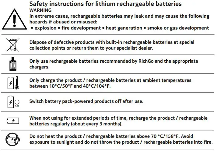NOKIA E3110 Essential True Wireless Earphones User Guide - Safety instructions for lithium rechargeable batteries Warning