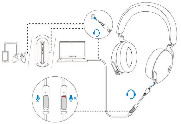 ALIENWARE AW920H Tri-Mode Wireless Gaming Headset - cable