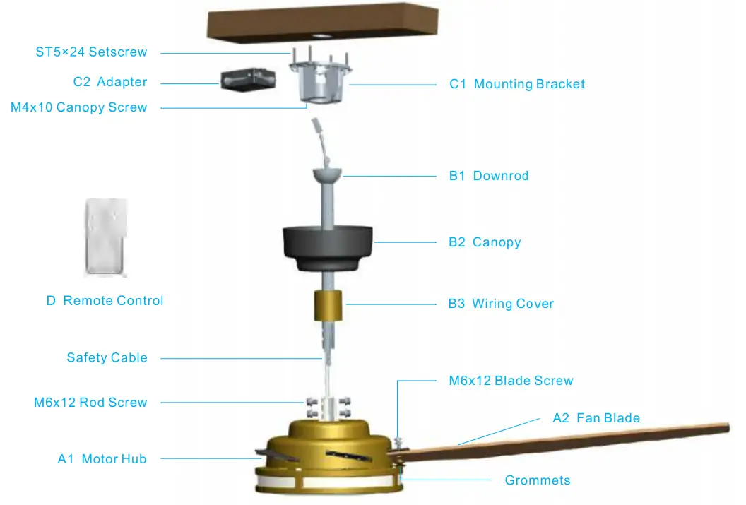 CARRO CES565SL ELIRA 56 Inch 5 Blade Smart Ceiling Fan with LED Light Kit and Remote - fig2