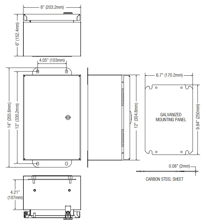 Altronix WP1 Weatherproof Enclosure Installation - Dimensions