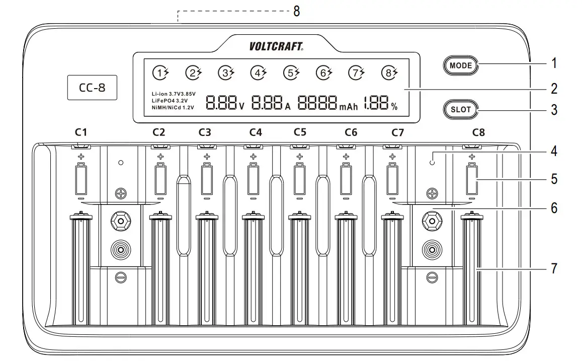 VOLTCRAFT CC-8 Round Cell Charger - Figure 1