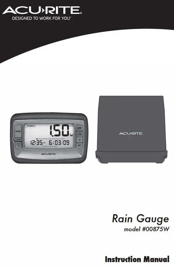 AcuRite 00875W Digital Wireless Rain Gauge Instruction Manual